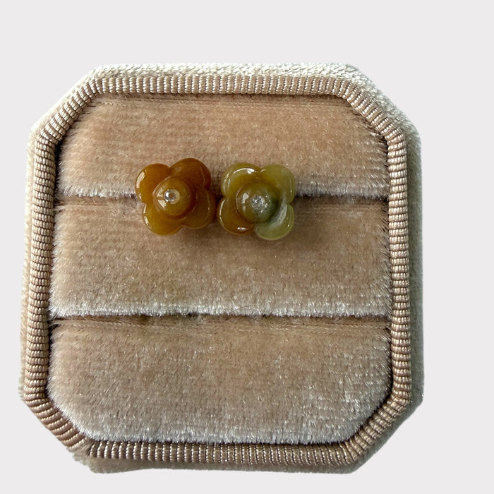 Yellow Jadeite Flower Earring Studs