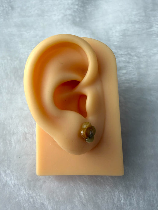Yellow Jadeite Flower Earring Studs