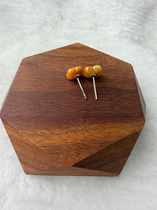 Yellow Jadeite Flower Earring Studs