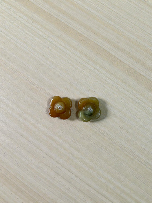 Yellow Jadeite Flower Earring Studs
