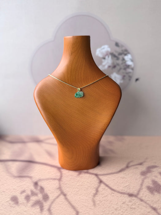 Emerald Green Lotus Jadeite Necklace - 18K Gold