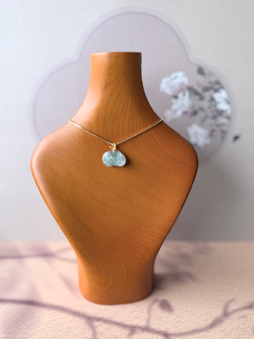 Duo-Tone Green White Lotus Jadeite Necklace - 18K Gold