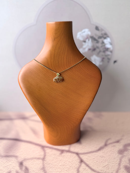 Honey Brown Lotus Jadeite Necklace -18K Gold