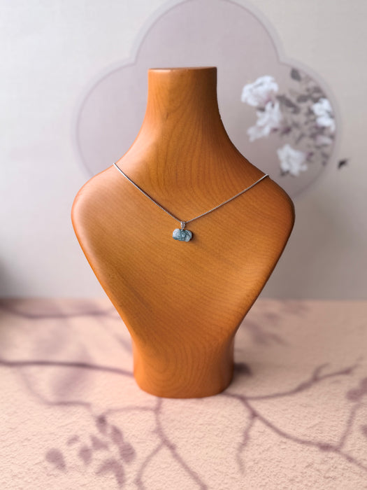 Denim Blue Floral Jadeite Necklace - 18K White Gold