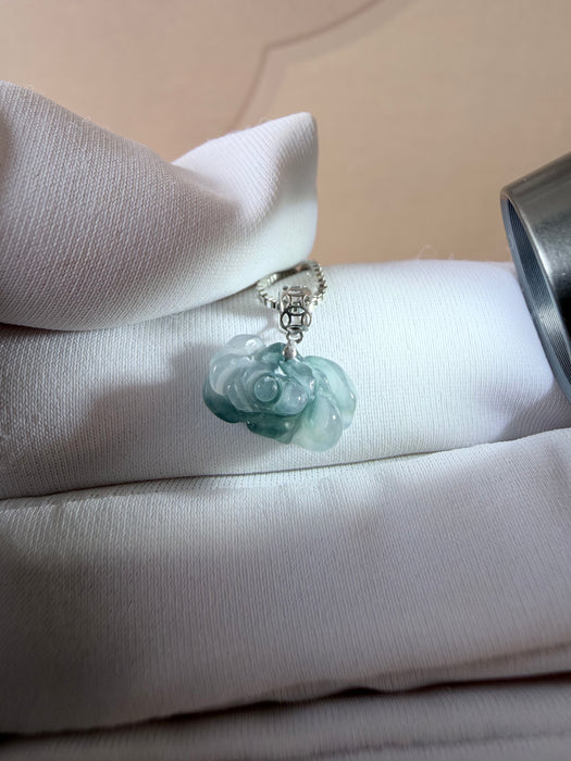 Denim Blue Floral Jadeite Necklace - 18K White Gold