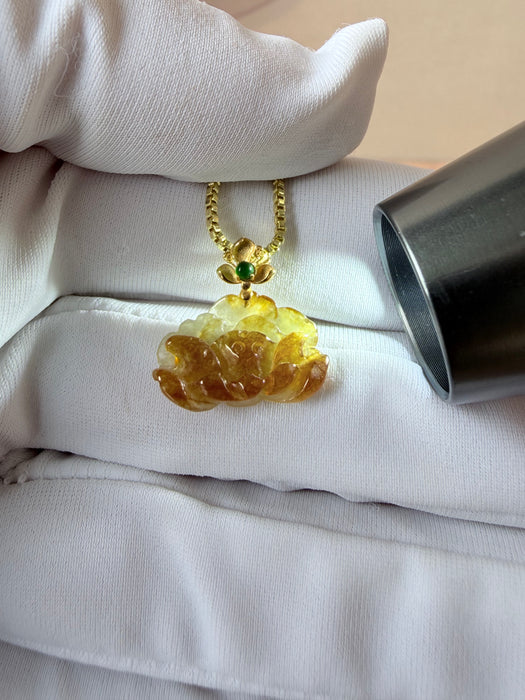 Honey Brown Lotus Jadeite Necklace -18K Gold