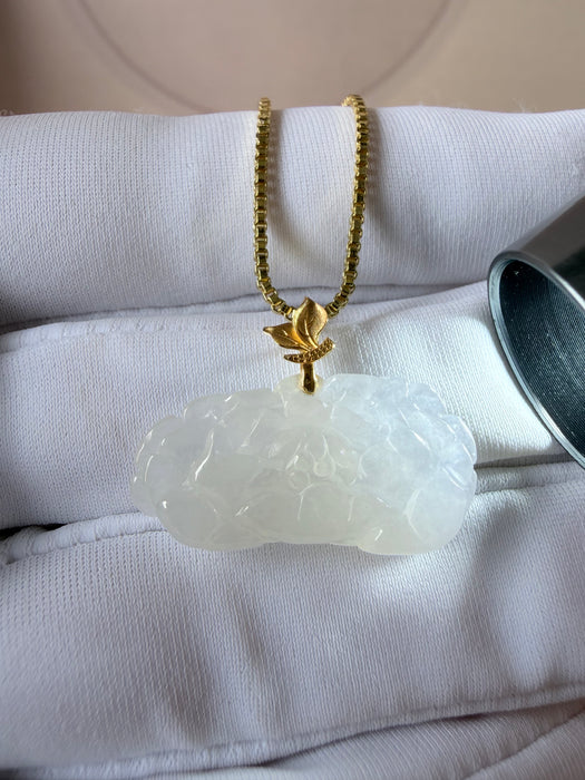 White Peony Jadeite Necklace - 18K Gold