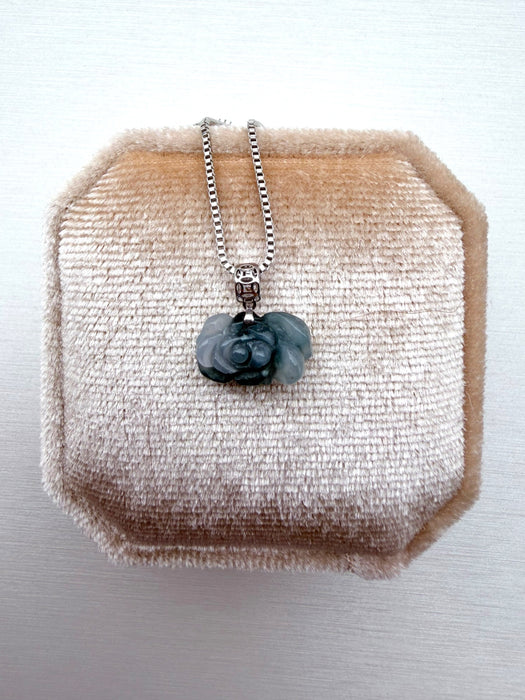 Denim Blue Floral Jadeite Necklace - 18K White Gold