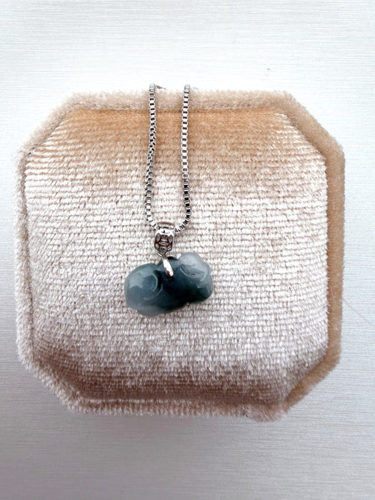 Denim Blue Floral Jadeite Necklace - 18K White Gold