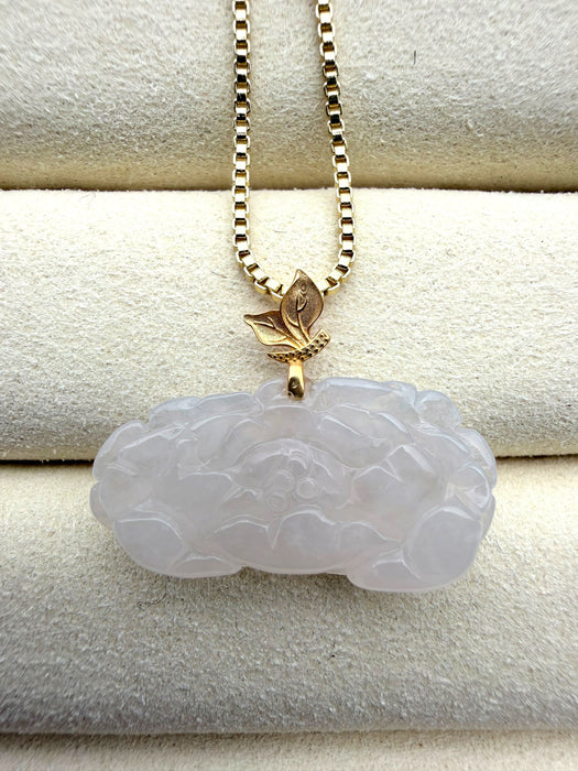 White Peony Jadeite Necklace - 18K Gold