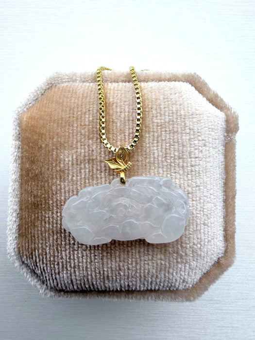 White Peony Jadeite Necklace - 18K Gold