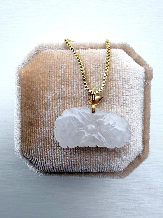 White Peony Jadeite Necklace - 18K Gold