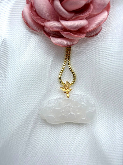 White Peony Jadeite Necklace - 18K Gold