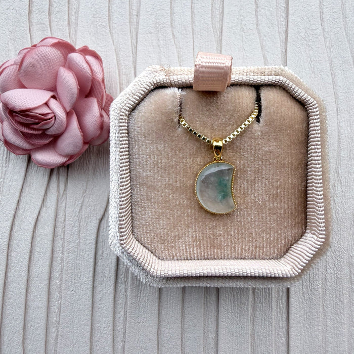 Crescent Moon Moxisha Jadeite Necklace - 18K Gold