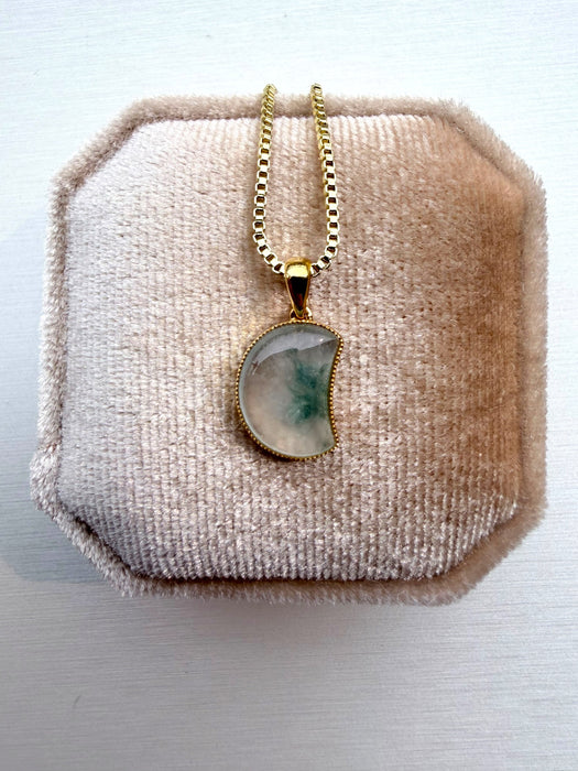Crescent Moon Moxisha Jadeite Necklace - 18K Gold