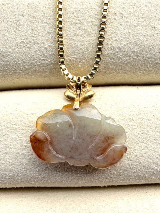 Honey Brown Lotus Jadeite Necklace -18K Gold