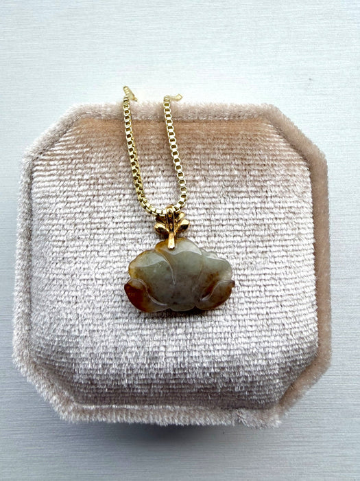 Honey Brown Lotus Jadeite Necklace -18K Gold