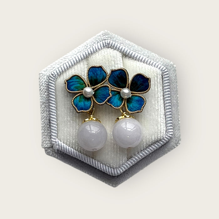 Purple Jadeite Velvet Flower Earring Studs