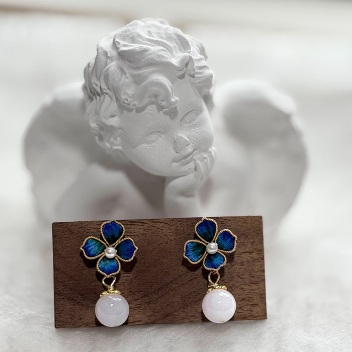 Purple Jadeite Velvet Flower Earring Studs