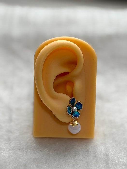 Purple Jadeite Velvet Flower Earring Studs