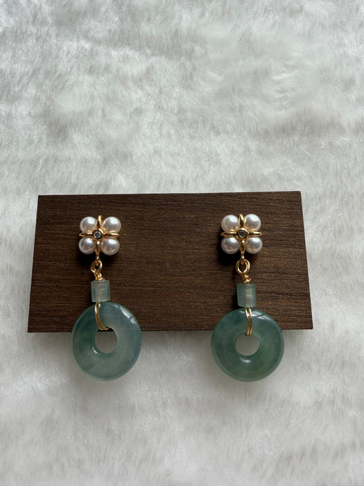 Pearl Donut Jadeite Earring Studs
