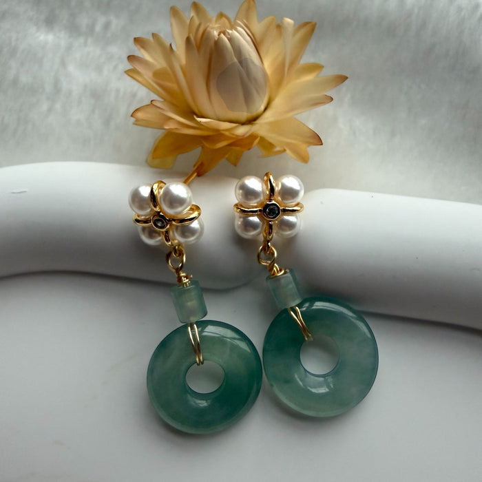 Pearl Donut Jadeite Earring Studs
