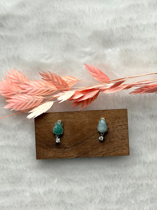 Purple Green Teardrop Jadeite Earring Studs