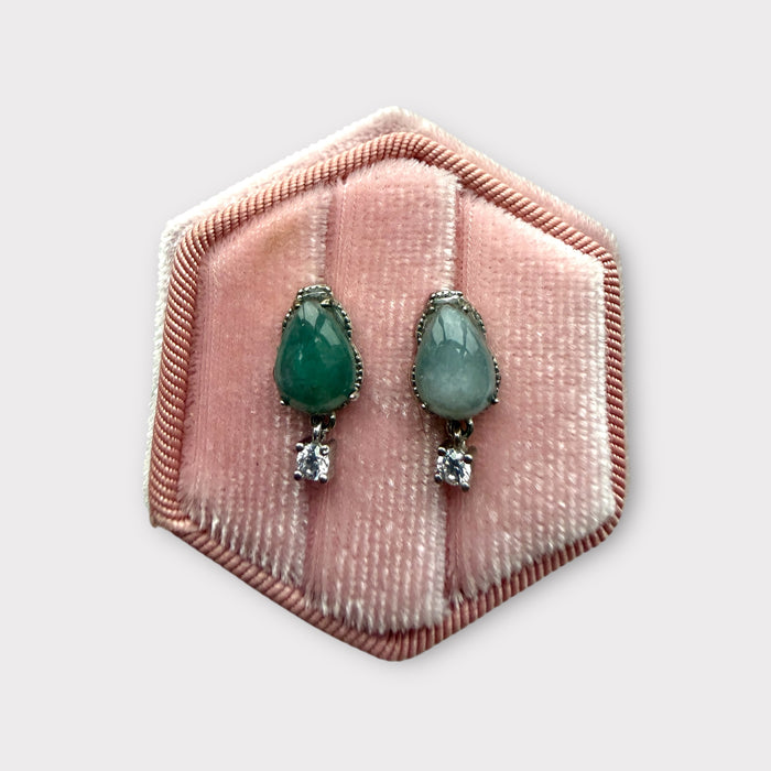 Purple Green Teardrop Jadeite Earring Studs