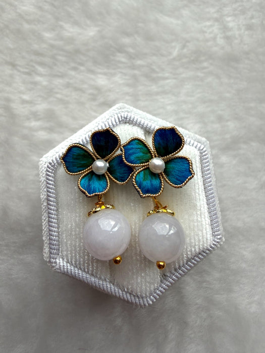 Purple Jadeite Velvet Flower Earring Studs