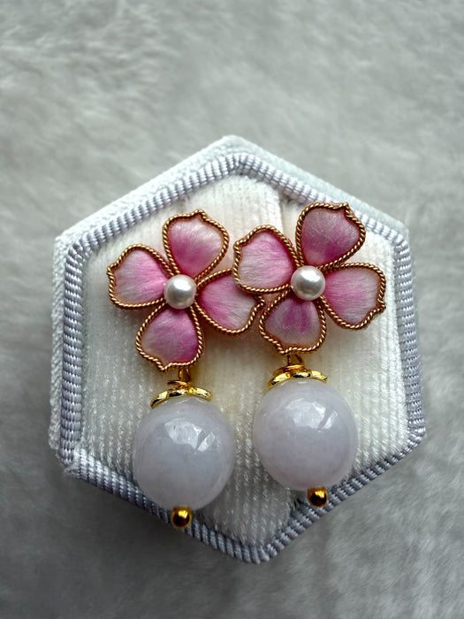 Purple Jadeite Velvet Flower Earring Studs