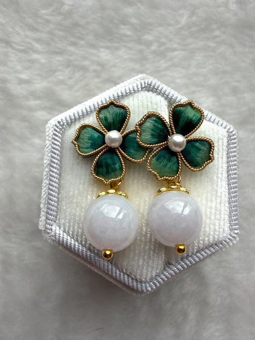 Purple Jadeite Velvet Flower Earring Studs