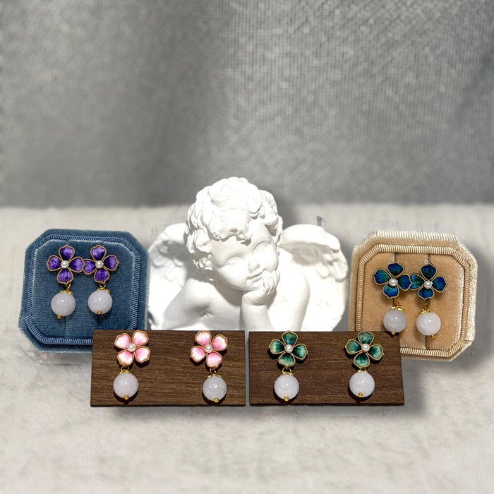 Purple Jadeite Velvet Flower Earring Studs