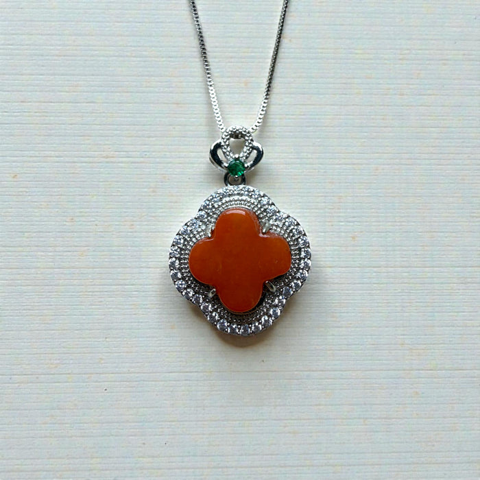 Orange Jadeite Clover Necklace