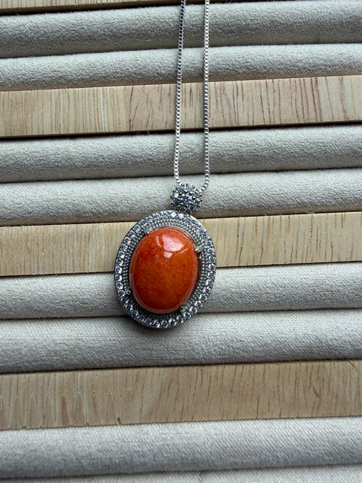 Orange Jadeite Cabochon Necklace
