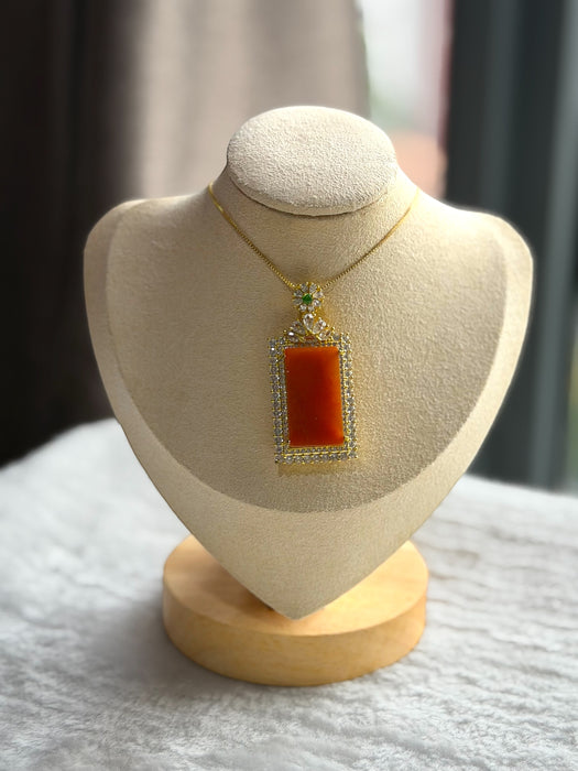 Orange Jadeite Rectangle Necklace