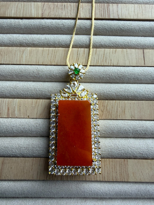 Orange Jadeite Rectangle Necklace