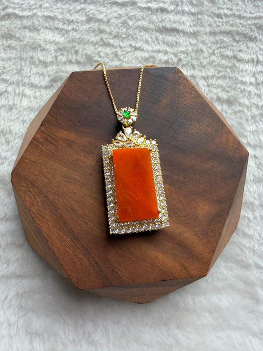 Orange Jadeite Rectangle Necklace