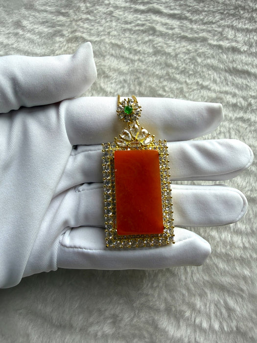 Orange Jadeite Rectangle Necklace