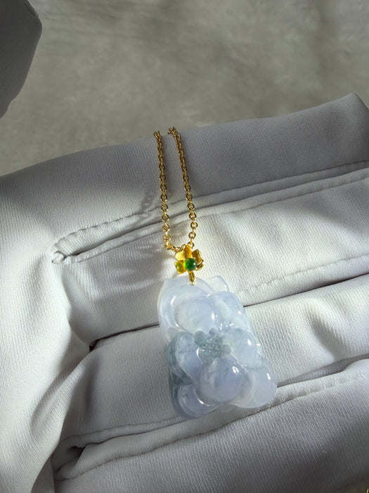 Purple Lotus Flower Jadeite Necklace - 18K Gold