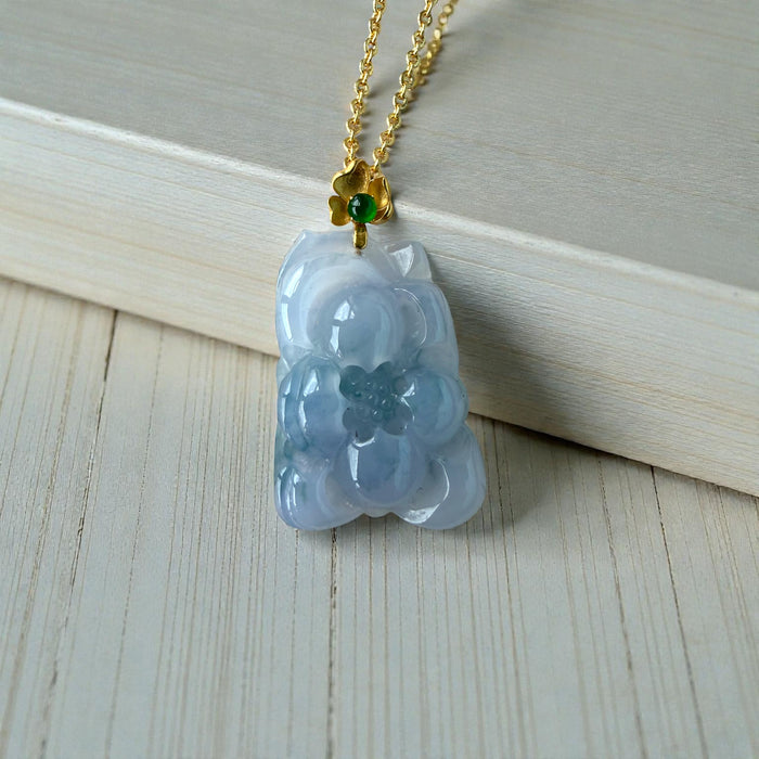 Purple Lotus Flower Jadeite Necklace - 18K Gold