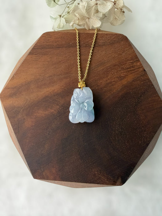 Purple Lotus Flower Jadeite Necklace - 18K Gold