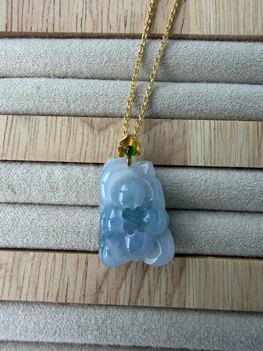 Purple Lotus Flower Jadeite Necklace - 18K Gold