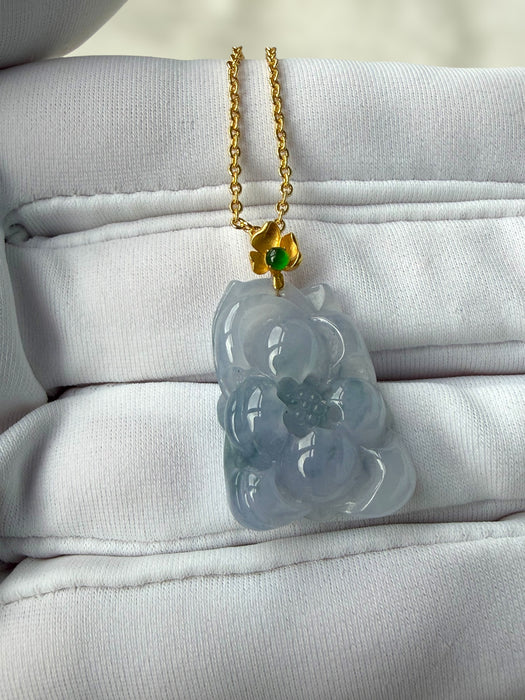Purple Lotus Flower Jadeite Necklace - 18K Gold