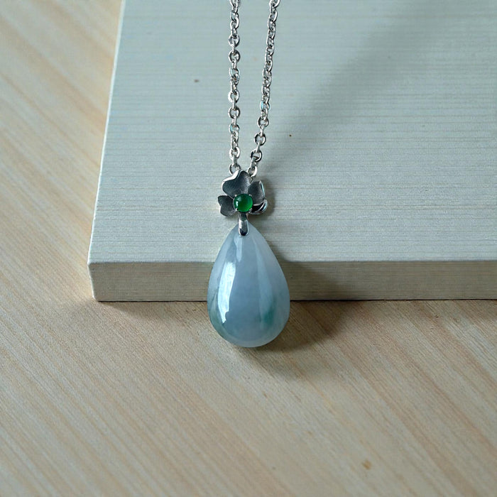 Purple Teardrop Jadeite Necklace - 18K White Gold