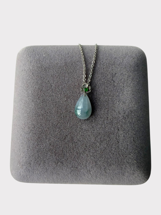 Purple Teardrop Jadeite Necklace - 18K White Gold