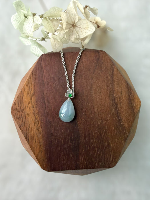 Purple Teardrop Jadeite Necklace - 18K White Gold