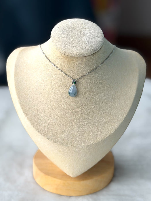 Purple Teardrop Jadeite Necklace - 18K White Gold