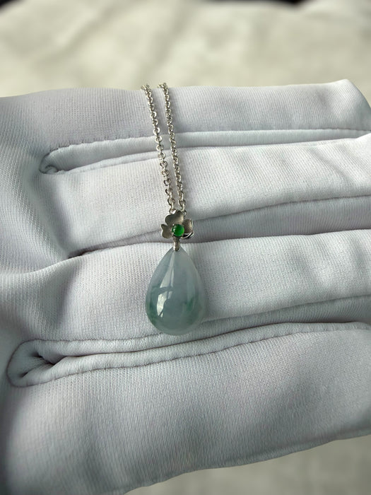 Purple Teardrop Jadeite Necklace - 18K White Gold