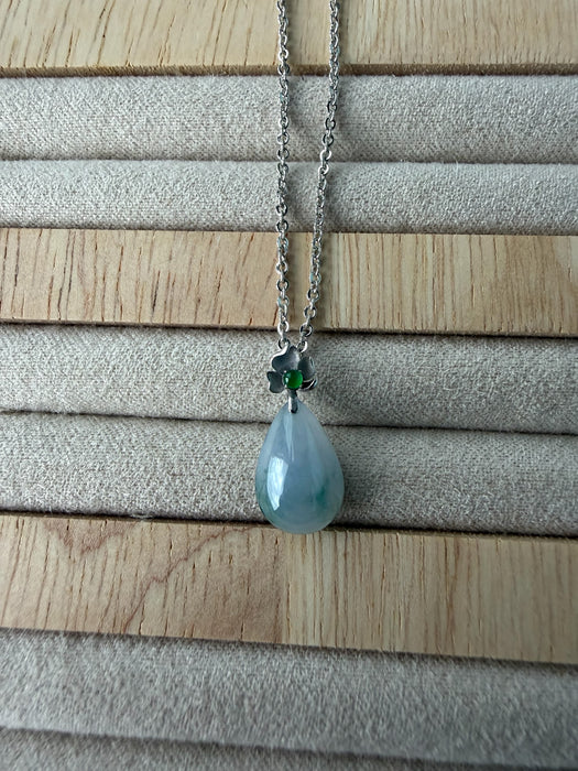 Purple Teardrop Jadeite Necklace - 18K White Gold