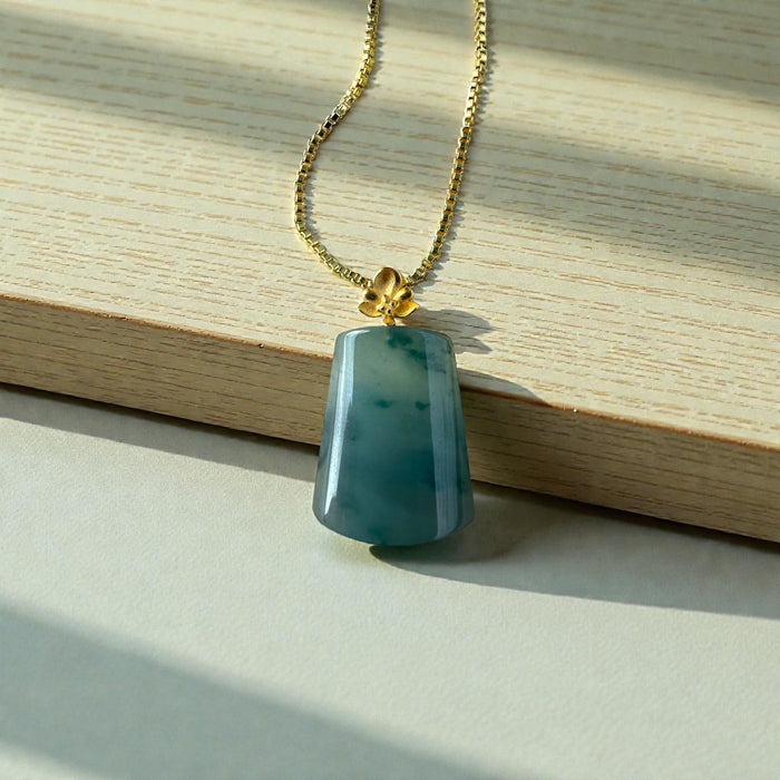 Blue Floating Flowers Jadeite Necklace - 18K Gold
